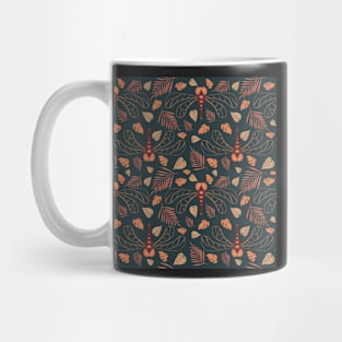 Dragonfly and Orange Leaf Pattern in Retro Mug